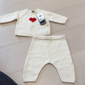 Petit Bateau Baby Knit Sweater & Pants Set with Red Heart 3M